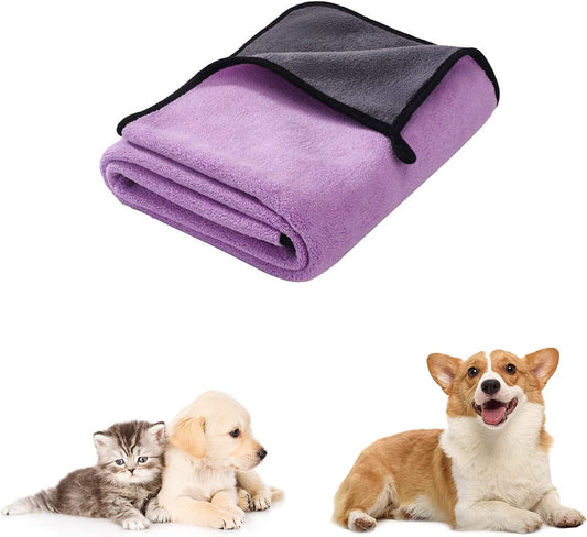 Dog Towel for Drying Dogs, Cats & Kittens - Quick Drying Super Soft Microfiber Pet Bath Towel - Absorbent - Purple - 3-Sizes (S, M, L)