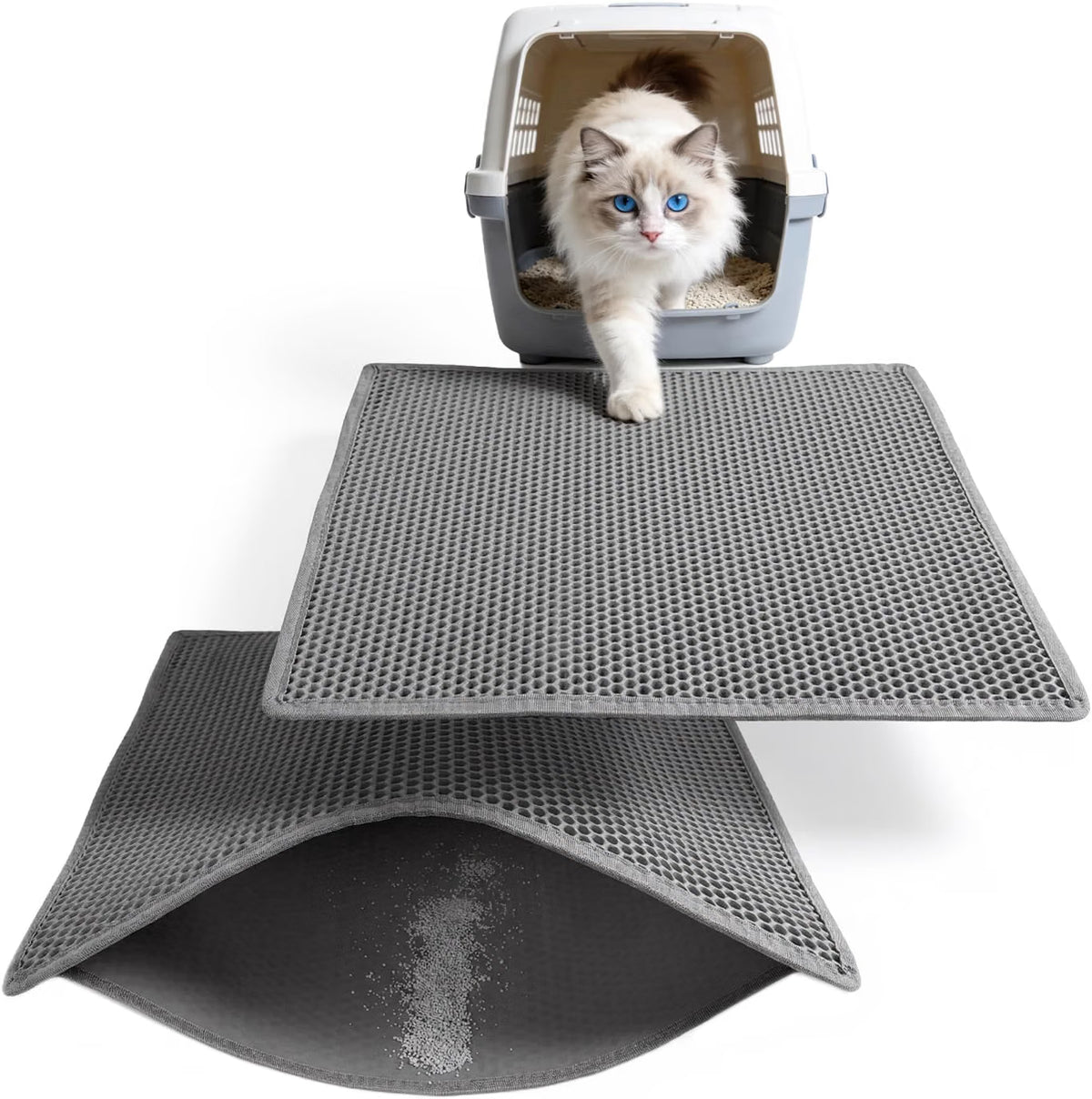 Cat Litter Mat, Double Layer Cat Litter Box Mat (35X24 Inch, Khaki)