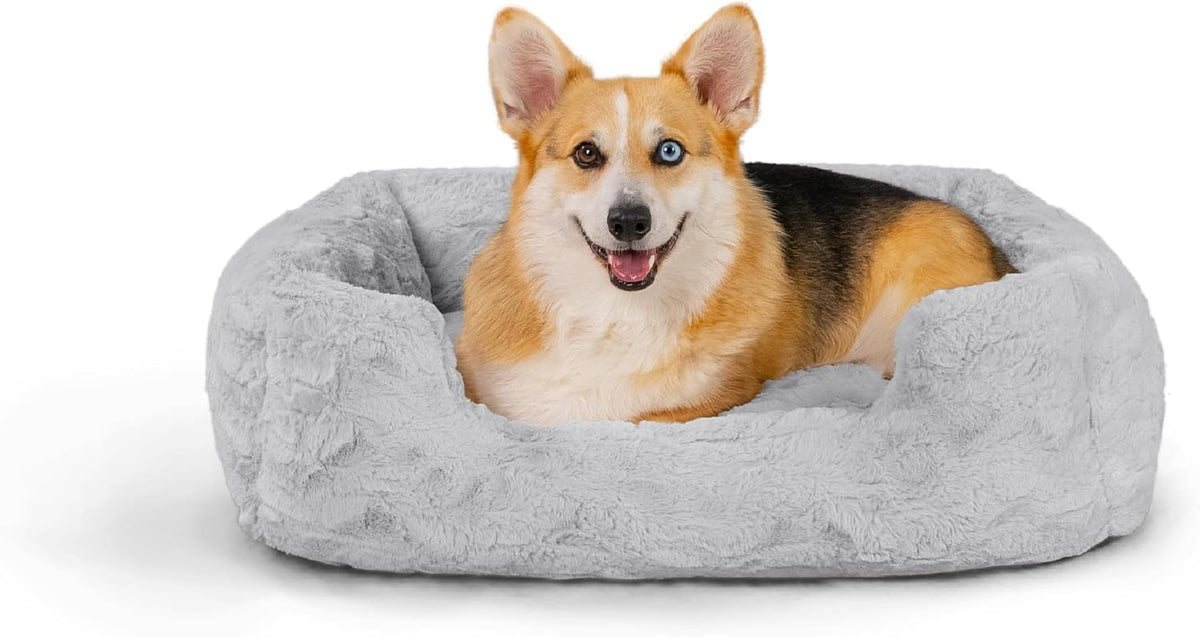 Best Friends by Sheri Lounge Dog Bed, Lux Faux Fur, Gray, 30" X 20"