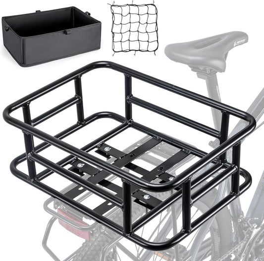 CXWXC Rear Bike Basket - Large Bicycle Rear Basket with Cargo Net and Liner