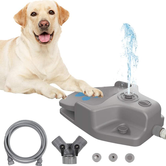 Dog Water Fountain Outdoor, Dog Sprinkler Toy Step On, Paw Activated Pet Drinking Fountain Water Dispenser for Large or Small Dog Bowl Alternative (Grey)