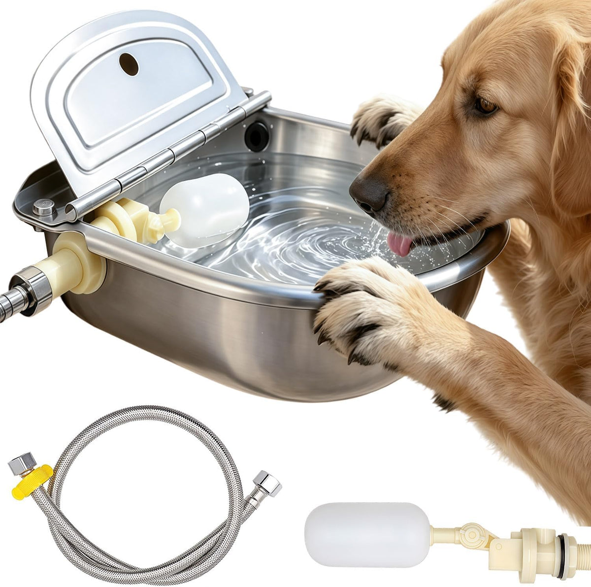 Automatic Water Dispenser for Dogs & Cat Stainless-Steel Water Bowl Outdoor