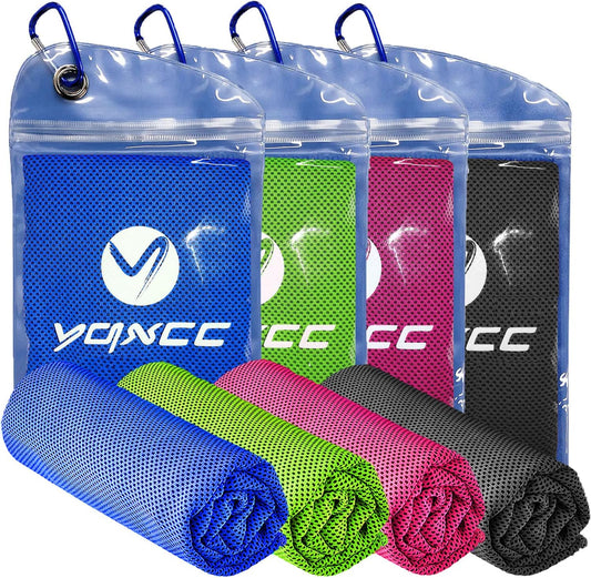 4 Pack Cooling Towels Cloth for Neck and Face, Ice Cool Towel Cold Rags for Sports Gym Fitness Yoga Running Tennis Baseball Hiking Camping(Y-4Pack-02)