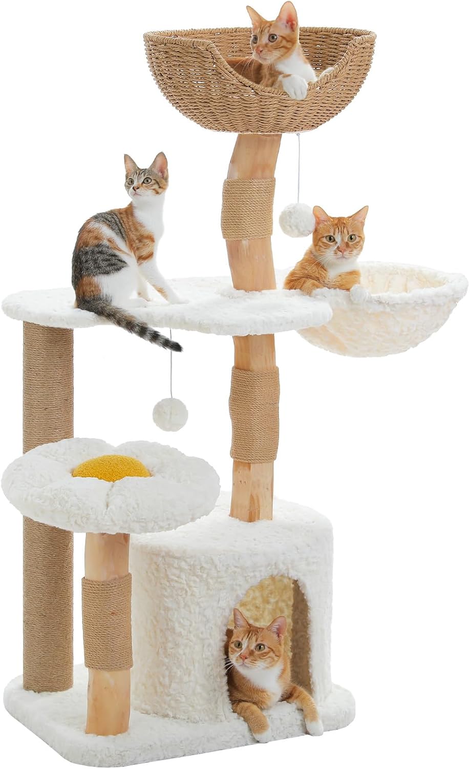Amazon Basics Cat Tree Tower - Multi-Level Climbing Activity Center for Indoor Cats & Kittens with Scratching Posts, Platform, Jute Rope, Large (45.9"H), Beige