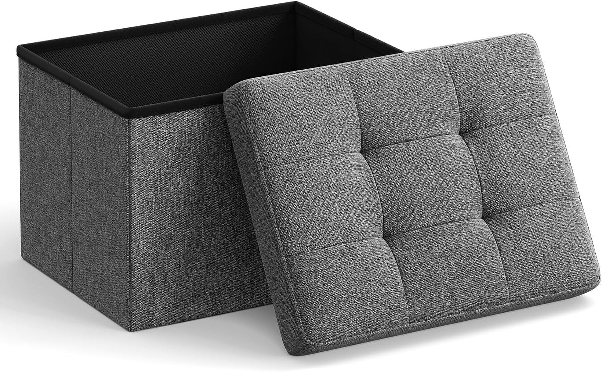 SONGMICS Small Folding Storage Ottoman, 15.8 X 12.2 X 12.2 Inches