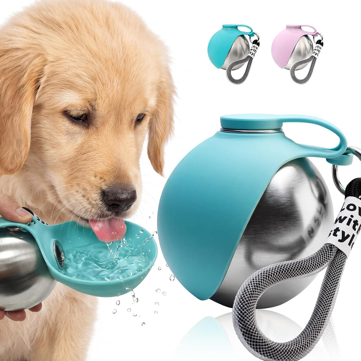 Portable Dog Water Bottle with Bowl, 10Oz Leak-Proof Stainless Steel Dog Travel Water Bottle, Bpa-Free Pet Water Dispenser for Small & Medium Dogs, Walking, Hiking & Outdoor Travel