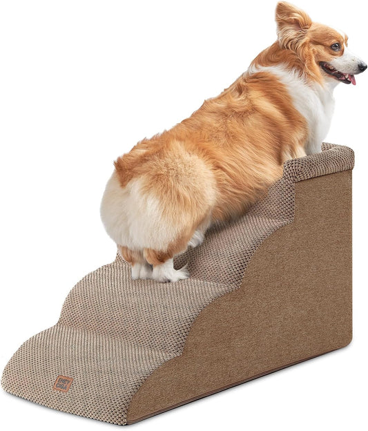 EHEYCIGA 4-Step Curved Dog Stairs for Beds 17.6" H, Grey