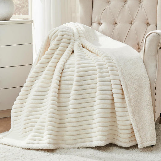 Qeils Waterproof Calming Dog Blanket for Large Dogs, Noiseless Soft Plush Pet Blanket for Bed, 500GSM Thick Faux Fur Pet Throw, Cozy Couch Furniture Protection Washable, Cream, 60X80In
