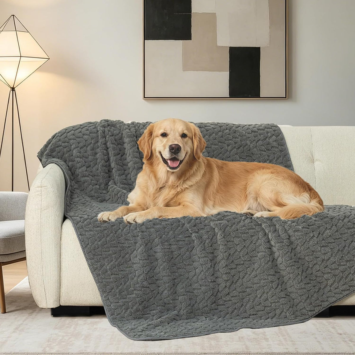 Waterproof Dog Blanket Washable – Leakproof Large Dog Blanket for Couch & Sofa, Reversible - Gray Microfiber & Gray Sherpa Fleece, 40X47 Inches.