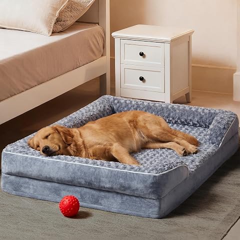 KSIIA Orthopedic Dog Bed for Large Dogs with Waterproof Lining, Black,35X22