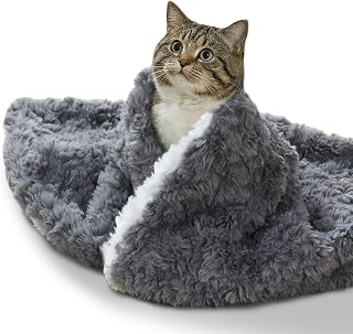 Cat Blanket for Indoor Cats, Soft Faux Rabbit Fur & Sherpa, Grey