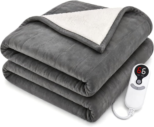Electric Heated Blanket, Flannel and Sherpa,Full 72X84In,Light Gray,Gift