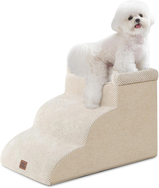 EHEYCIGA 3-Step Curved Dog Stairs for Small Dogs 14" H, Beige
