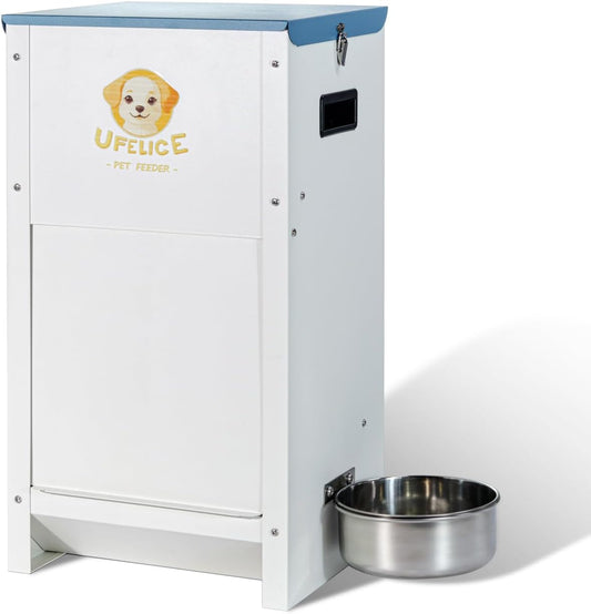 Dog Feeder - 25 Lbs Heavy Duty Pet Feeder Automatic Dog Food Station Pet Lodge Galvanized Steel for Medium and Large Dog Outdoor Use (Assembly Required)