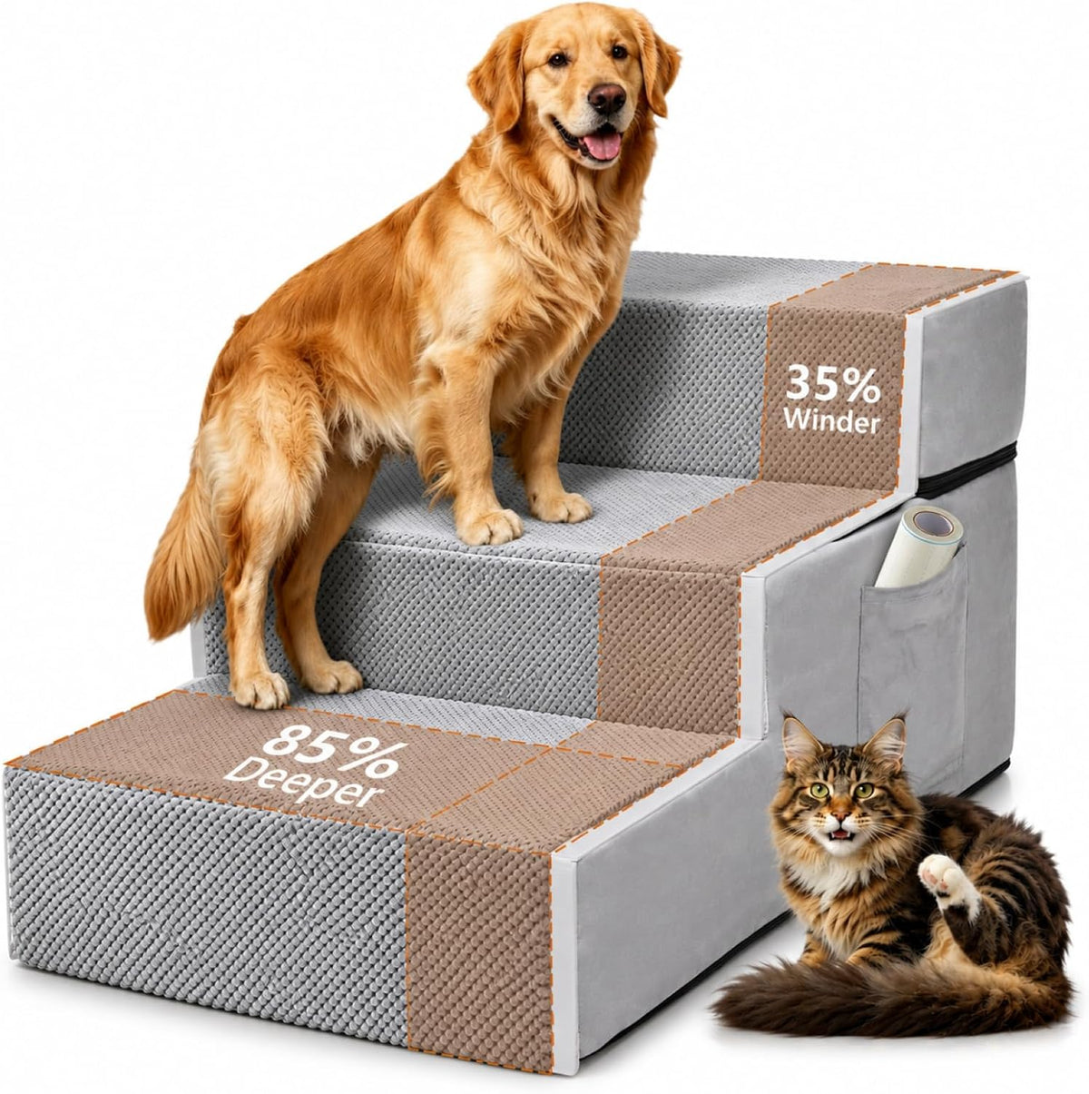 Dog Stairs for High Bed, Dual Reinforced Support Pet Steps for Large Dogs