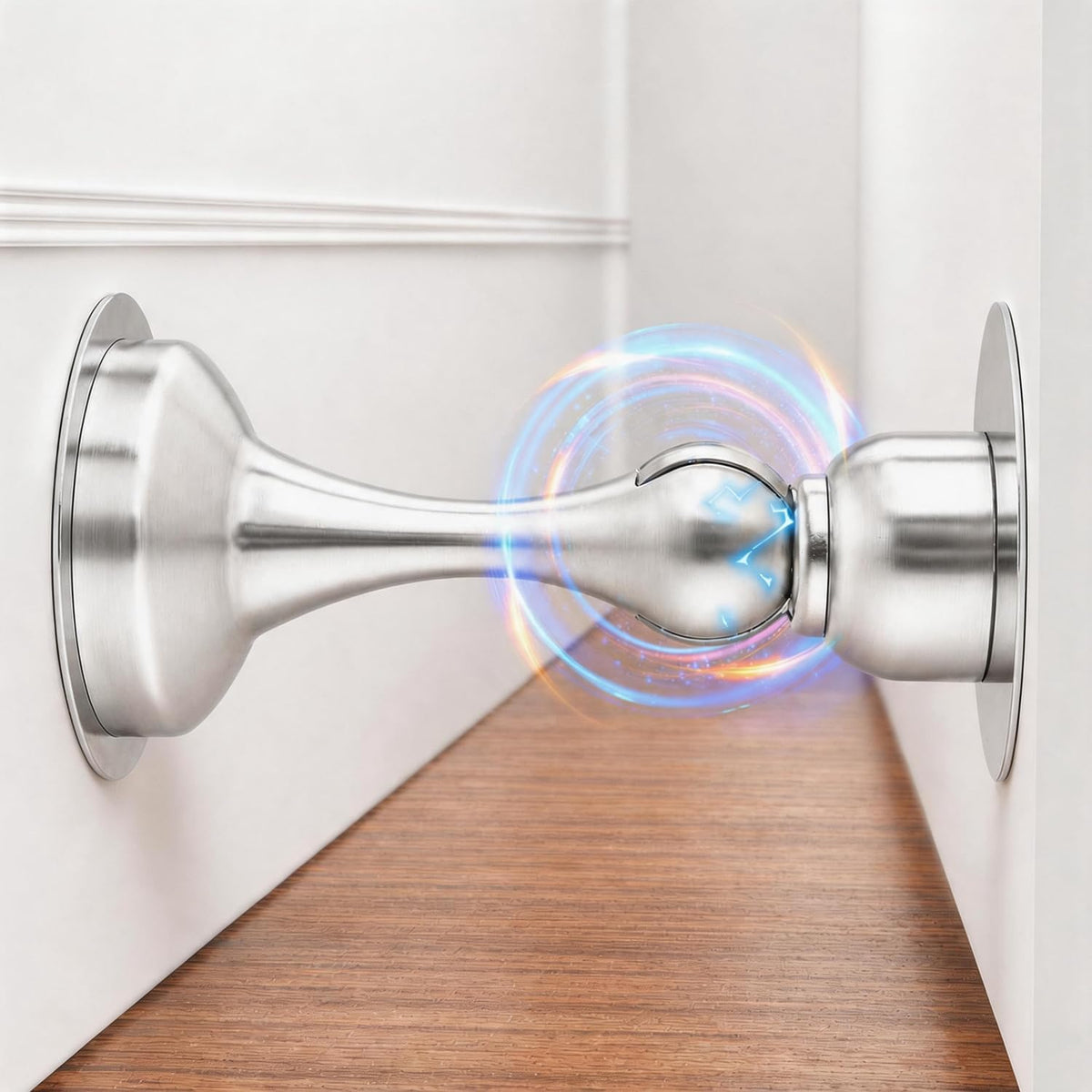 Magnetic Door Stop No Drilling Door Stop with 3D Adhesive Tapes Keep Door Open Door Stainless Steel Screws for Stronger Mount (White)