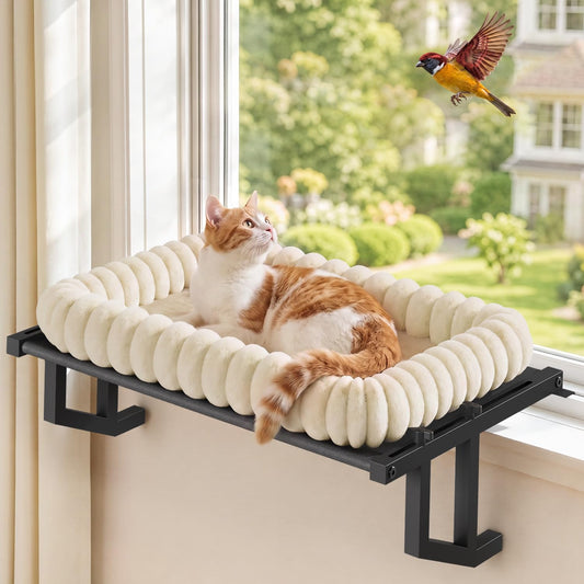 Cat Window Perch Hammock Seat Bed for Cats Inside, Metal, Beige