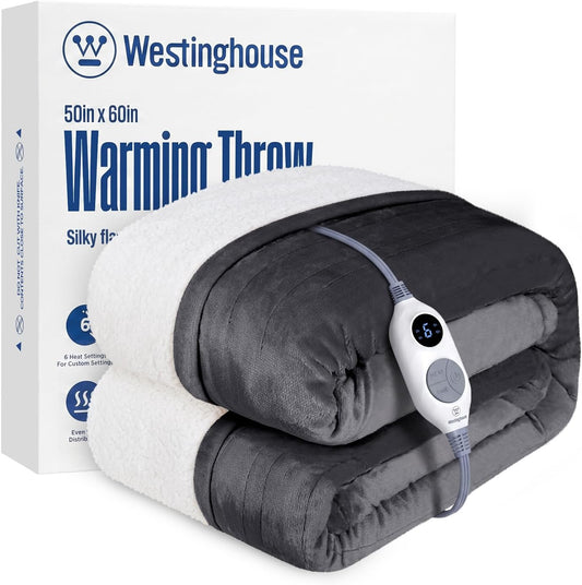 Westinghouse Heated Throw Blanket, 50"X60", Charcoal, ETL Certified