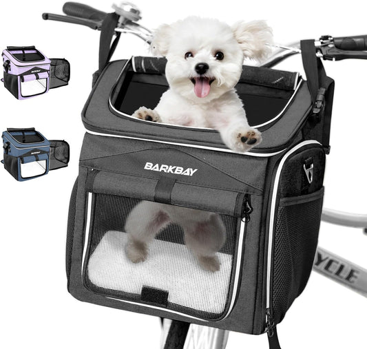 Dog Bike Basket Carrier, Expandable Foldable Soft-Sided Dog Carrier, 2 Open Doors, 5 Reflective Tapes, Pet Travel Bag,Dog Backpack Carrier Safe and Easy for Small Medium Cats and Dogs(Black)