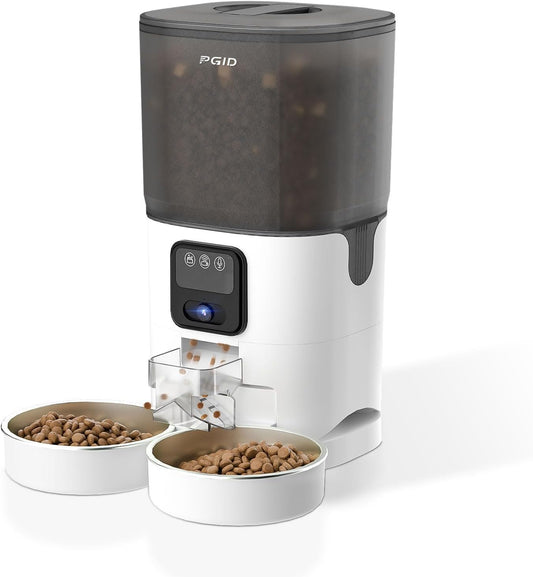 Automatic Cat Feeder with Camera for Two Cats, 1080P HD Video with Night Vision, 2.4G Wifi Auto Dog Feeder with 2-Way Audio for Cat & Dog, Low Food & Motion & Sound Alerts Timed Pet Feeder 7L