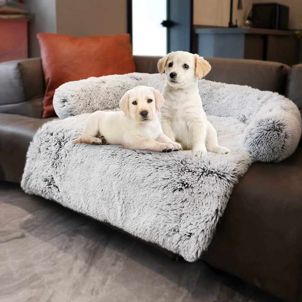 Calming Dogs/Cats Bed Mats, Dog Pad Washable Removable Couch Cover, Plush Long Fur Mat for Pets, Waterproof, Perfect for Small, Medium and Large Dogs and Cats (Gradient Gray, 36"X31.5"X 5.0")