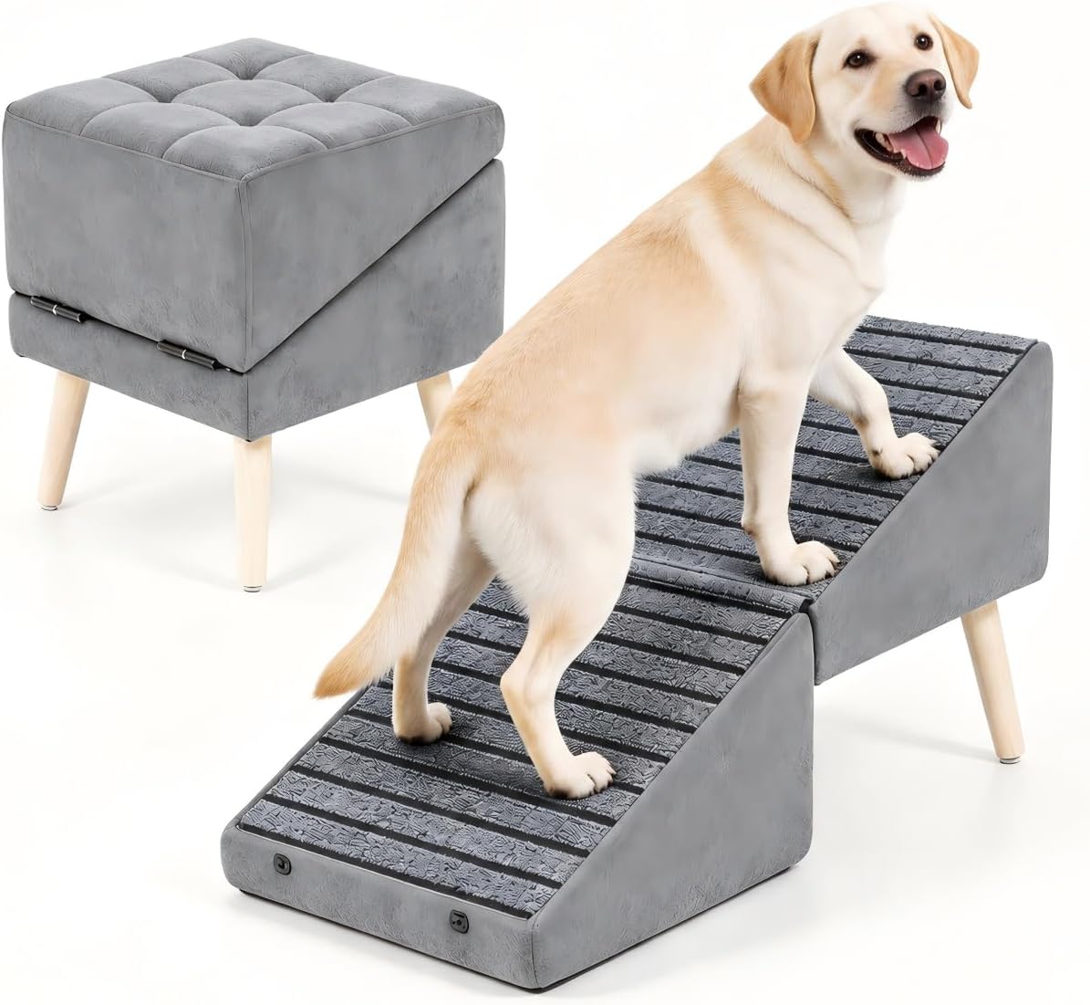Dog Ramp Ottoman with Storage for Small Dogs,Dog Stairs for Couch