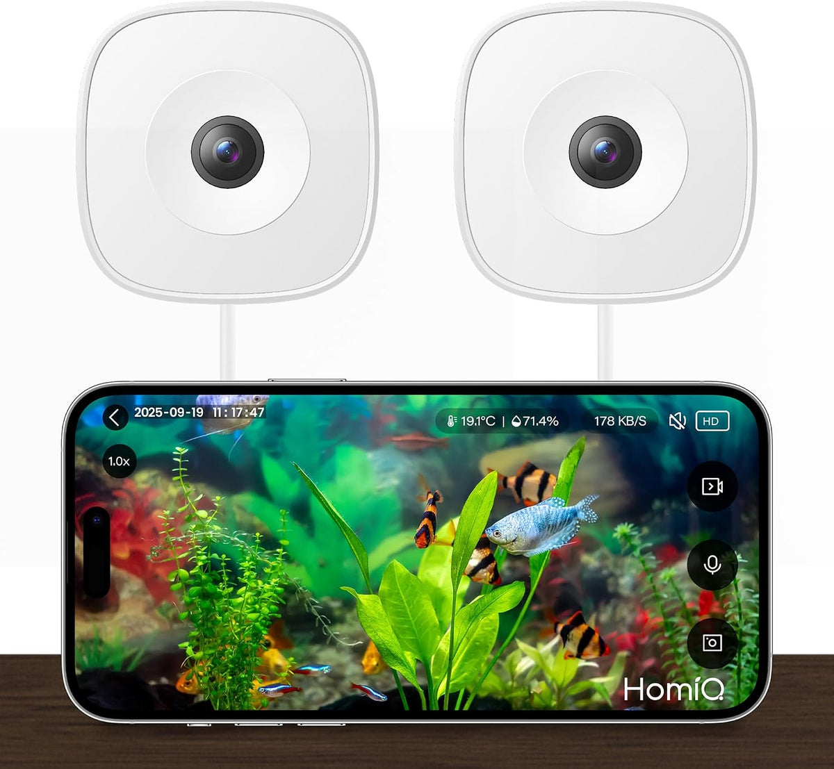 3MP 2K Aquarium & Terrarium Pet Camera, Magnetic Install & Close-Focus Lens for Fish, Lizard, Reptile Pet and Window Bird Feeder, 2.4 Ghz & 5Ghz Wifi, Color Night Vision, Auto-Focus, 2Pack