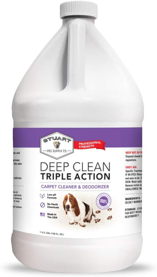 Stuart Pet Supply Co. Professional Strength Deep Clean (Gal.) 3X Carpet Cleaner Solution & Deodorizer, Concentrated Encapsulating Carpet Shampoo, Pet Odor & Dirty Carpet Cleaning Solution 128 Fl Oz.