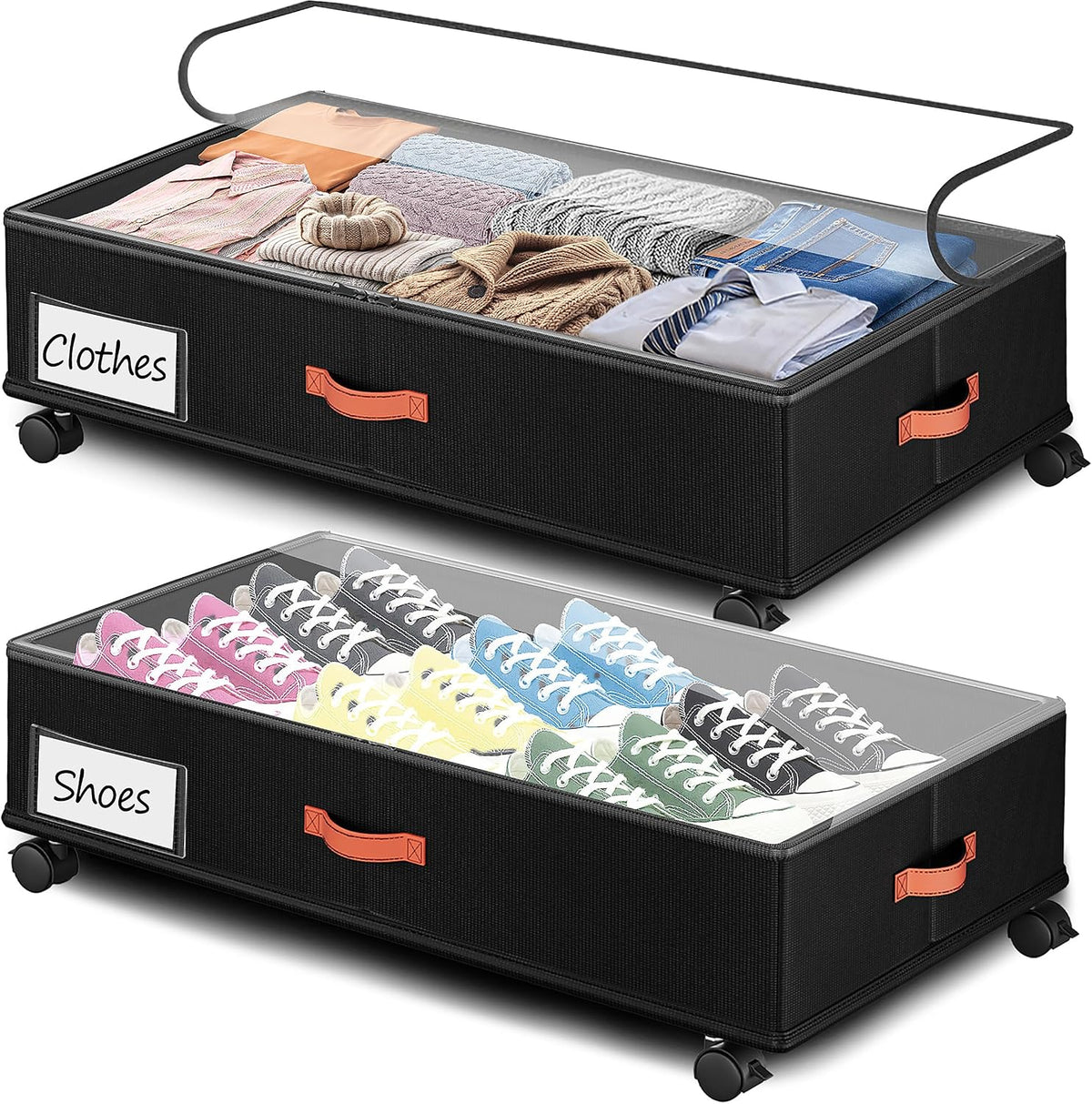 Tsinglax 66L 2-Pack,Under Bed Storage with Wheels, 30" L X 16" W X 7.5" H