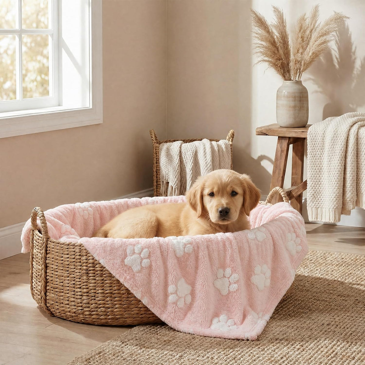 Horaldaily Pink Dog Paw Shape 3D Textured Pets Blanket 30X40