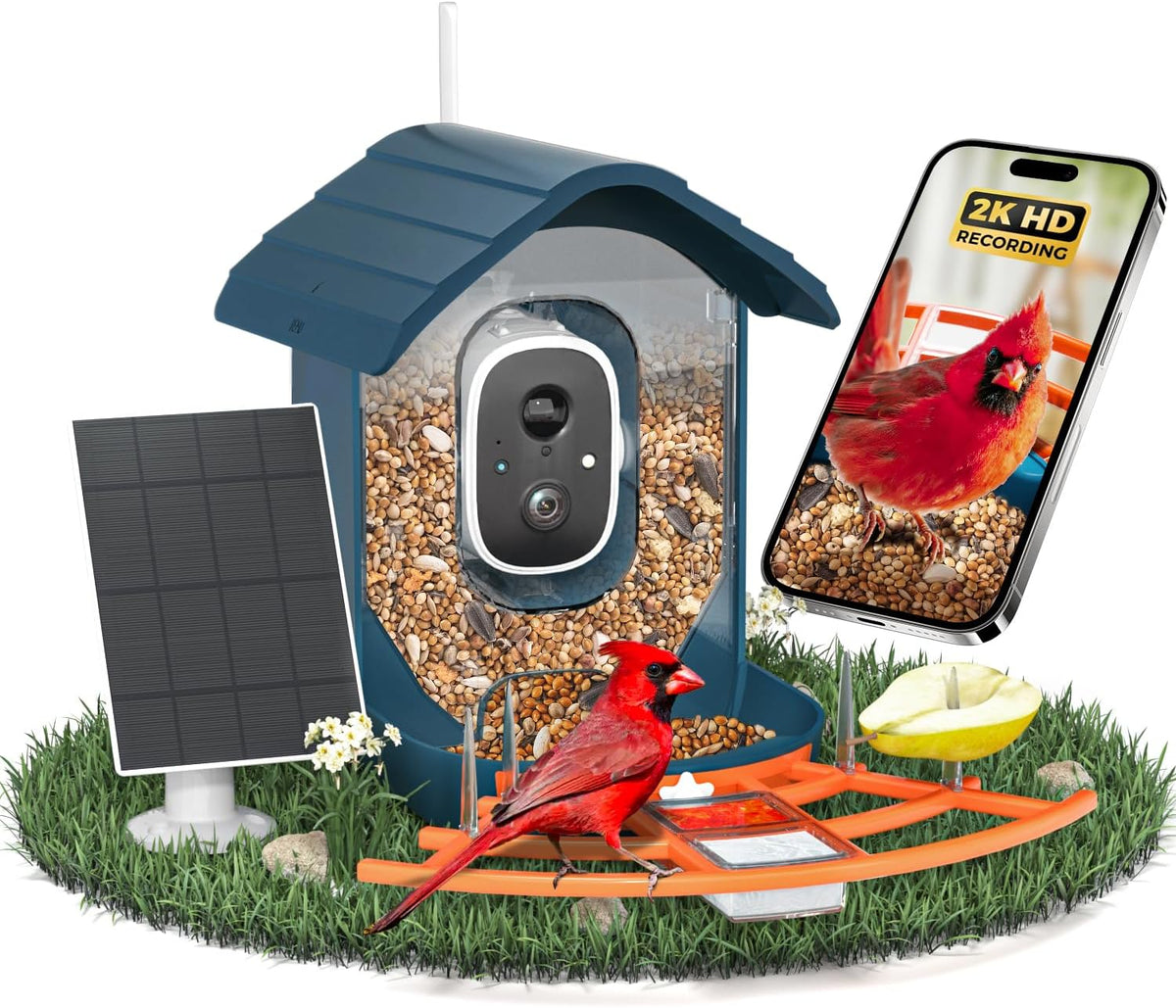 Smart Bird Feeder with Camera, 2K HD AI Identify Birds Species, Bird Watching Camera with Solar Panel, Gift for Mom Dad Birdlovers