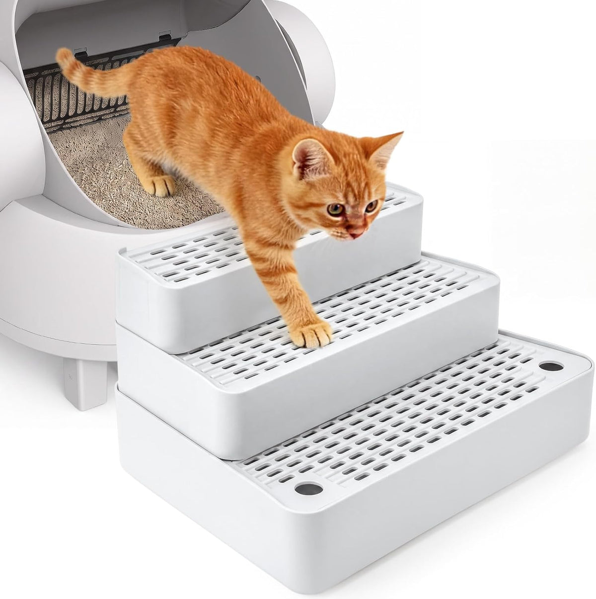 Adjustable Litter Box Ramp, Cat Ramp for Litter Box, 2 Steps, Light Grey