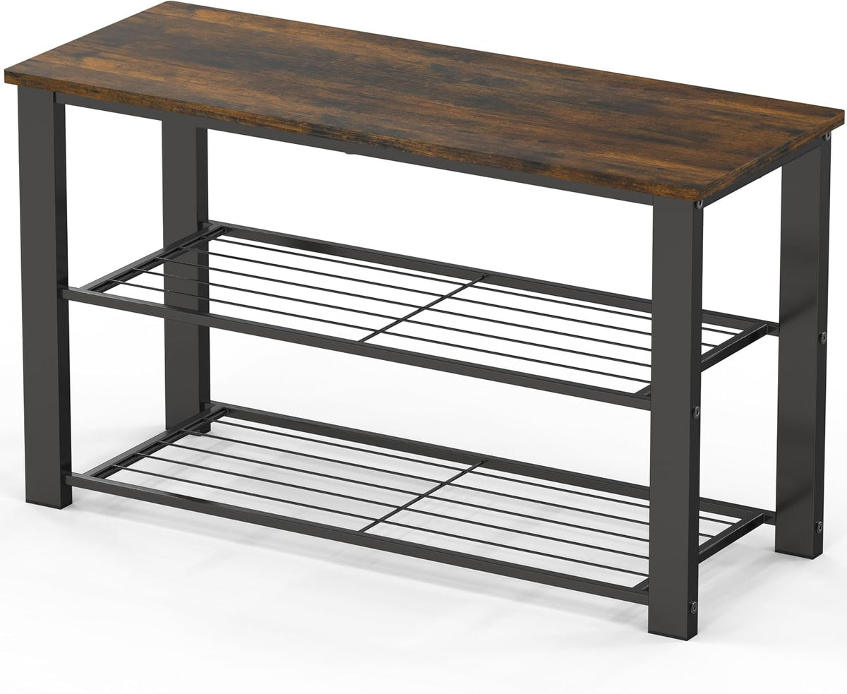 Simple Houseware Wooden Top Shoe Rack Bench for Entryway, Rustic Brown