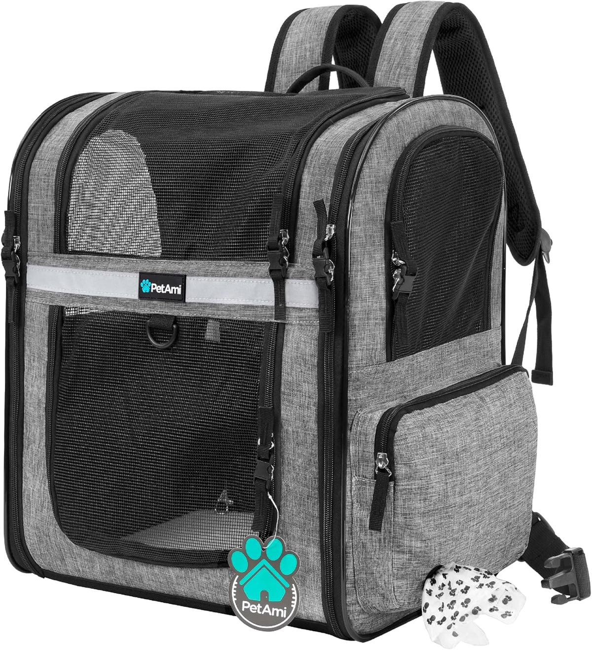 Petami Dog Backpack Carrier for Cats, 4-Way Entry Ventilated, 18 Lbs, Gray