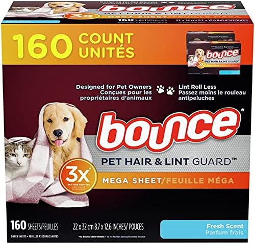 Tmp Bounce Fresh Scent Pet Hair and Lint Guard Mega Dryer Sheets 2 Pack of 80 Each (160 Count Total) 003-07-0359