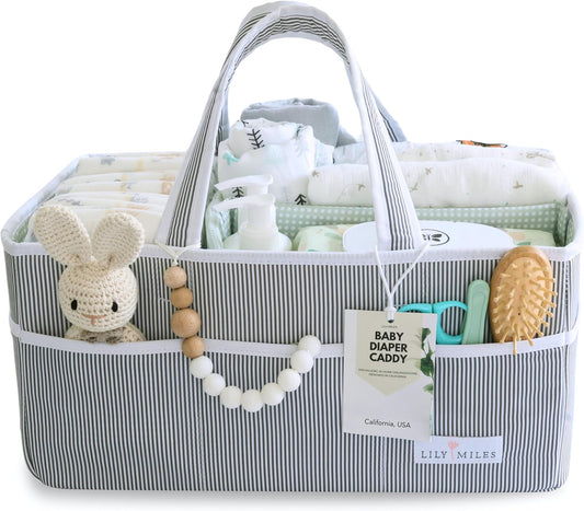 Lily Miles Baby Diaper Caddy Organizer - Large Tote Bag for Newborn Essentials Boy or Girl - Baby Shower Basket - Nursery Must Haves - Registry Favorites - Newborn Caddie Car Organizer
