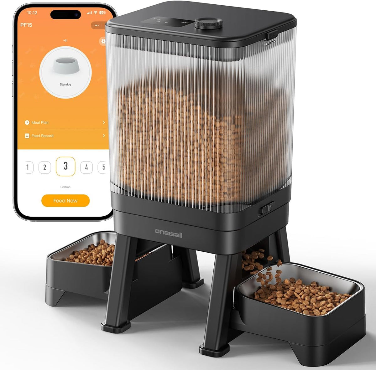 Oneisall 5G Wifi Automatic Cat Feeder for 2 Cats, App Control, 32 Cups/7L