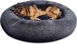 Calming round Dog Bed & Cat Bed for Indoor Cats, Medium Size Washable Anti-Slip Anti-Anxiety Donut Dog Beds for Small Dogs & Cats, Fluffy Plush Soft Dog Bed(20 Inch, Light Grey)
