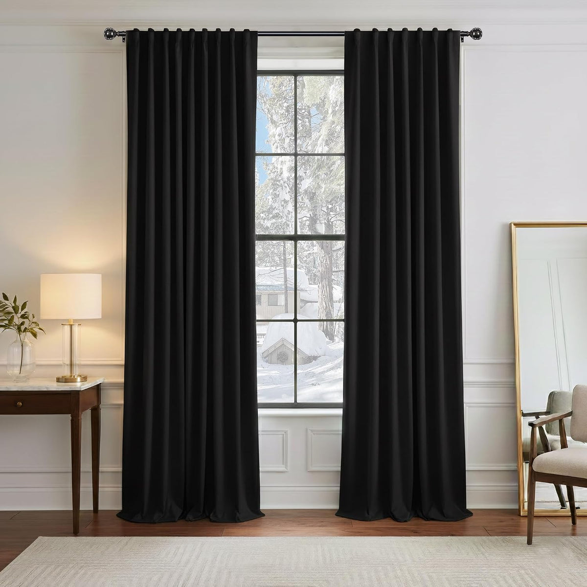 PONY DANCE Black Out Curtains 96 Inch Long, 52 Inch Wide, 2 Panels, Black