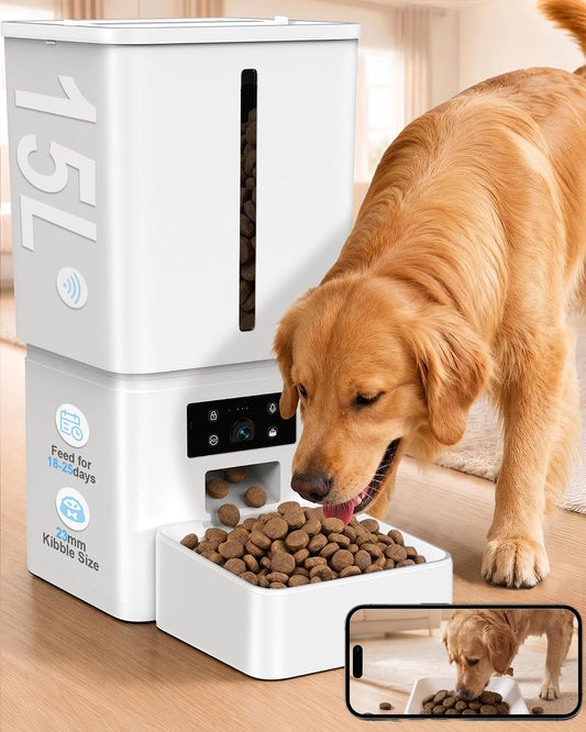 Gwozn Automatic Dog Feeder Large Breed: 15L/63-Cup Capacity for 23Mm Kibble