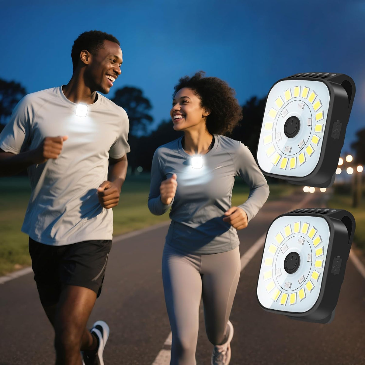 Redaica 2 Pack Running Lights for Runners, Rechargeable, Clip On, 4 Modes
