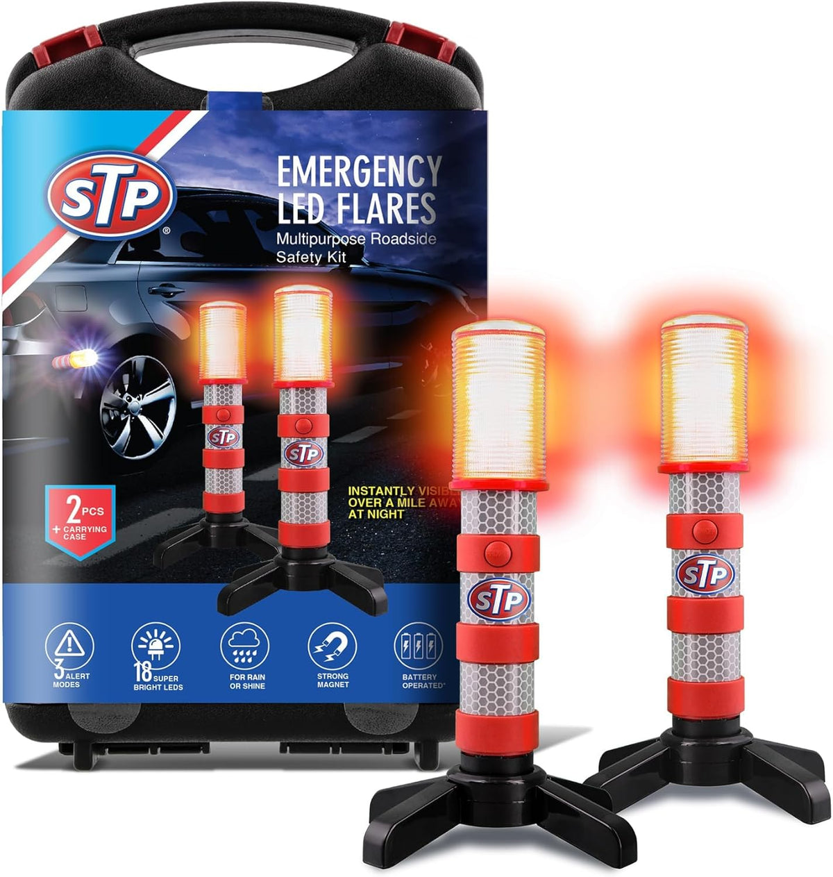 XTREME STP LED Road Flares, Emergency Roadside Lights, Car Flares - 2Pack