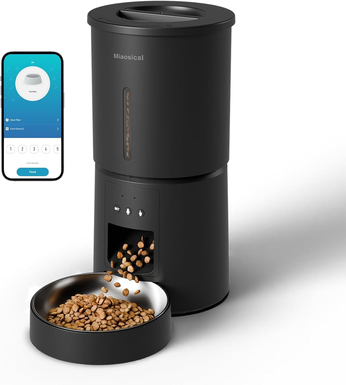 4.2L Automatic Cat Feeder,2.4G Wifi Timed Auto Cat Food Dispenser with 10S Voice Recorder,Dual Power Supply,4.2L Auto Cats Feeder(Black,Single Bowl)