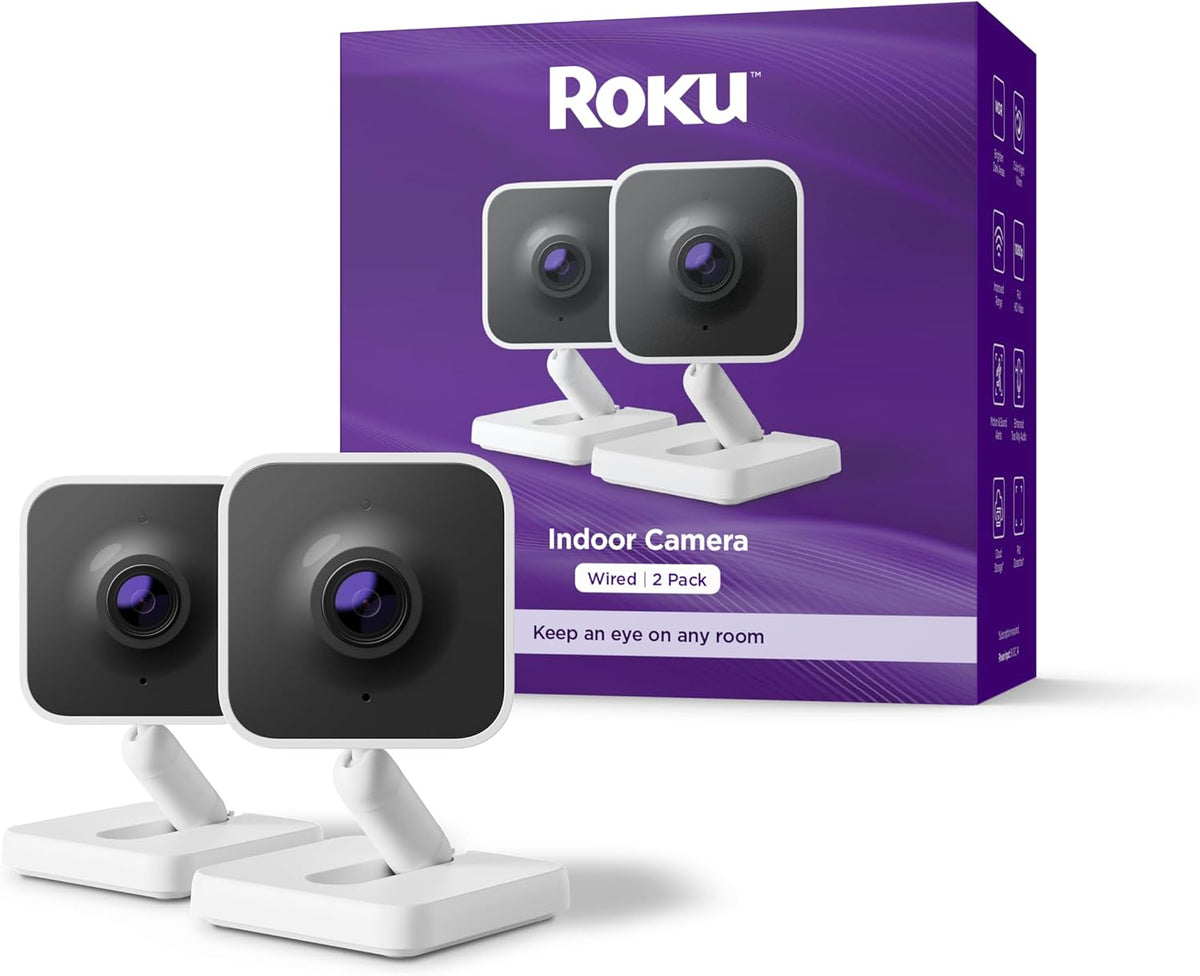 Roku Indoor Camera, Home Security with 1080P HD Color Night Vision, 2-Pack