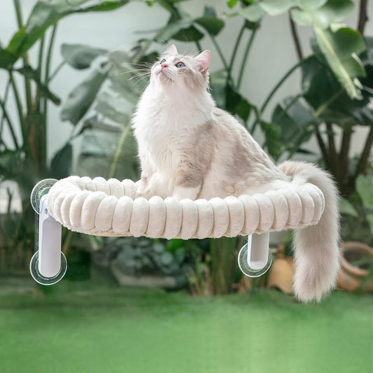 Sunhoo Foldable Cat Window Perch, Large Suction Cup Kitty Hammock, White