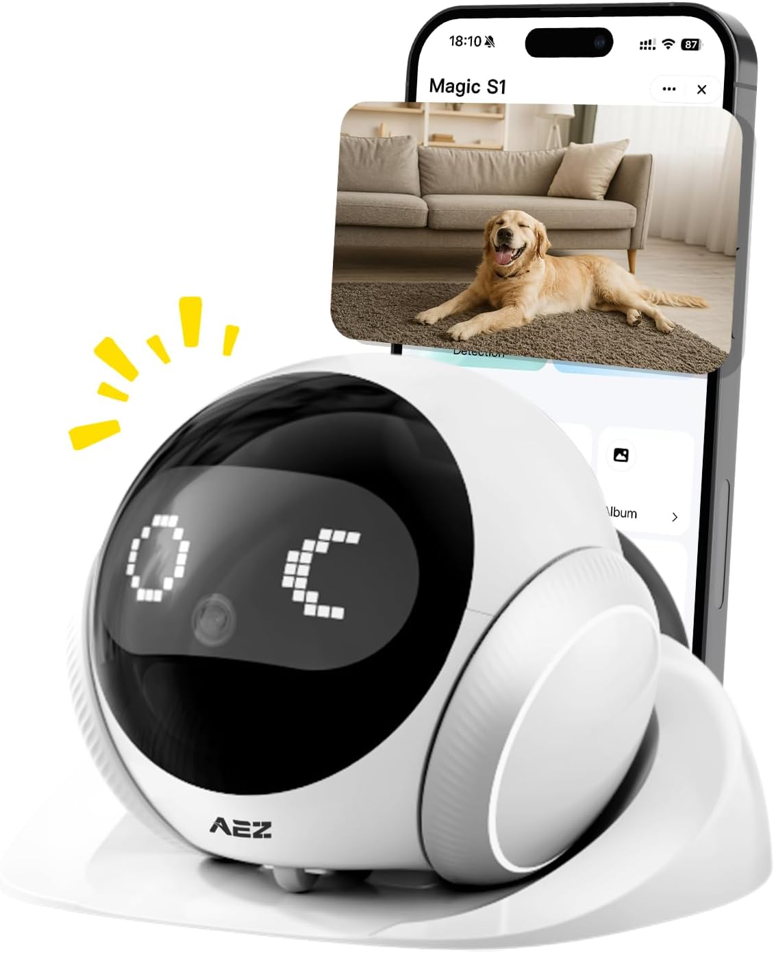 AEZ Pet Camera 1080P HD Lens Cat/Dog Camera Robot,Indoor Movable with Auto-Recharge, 2-Way Audio,Blinky Bot with Night Vision,Smart App Control for Cats/Dogs/Baby/Elderly (Sd/Cloud Storage)