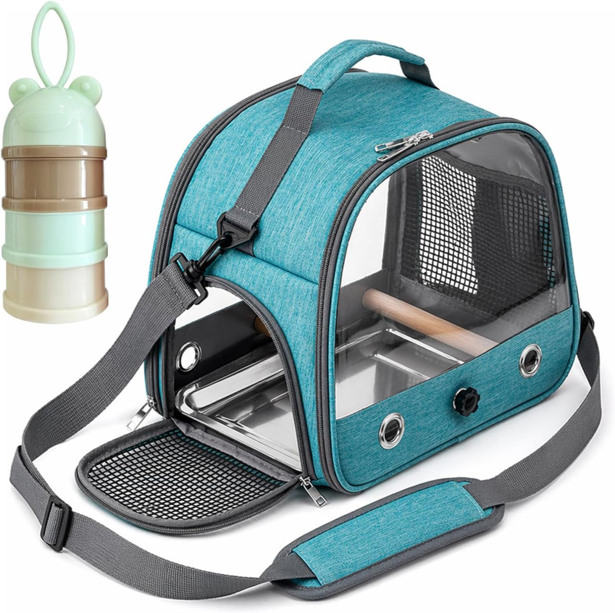 Bird Travel Carrier Cage with Perch & Steel Tray, Portable Small Pet Backpack for Parrots, Bearded Dragons, Guinea Pigs & Rabbits - Breathable Mesh Outdoor Bag for Vet Visits, Walks & Travel（Blue）