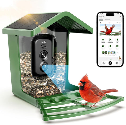 Hibird 4K HD Smart Bird Feeder with Camera Solar Powered, 2.4Ghz/5Ghz Dual Wifi Auto Capture Bird Video, Real-Time Notifications & Live Streaming, AI Identify 10000+ Species for Gift