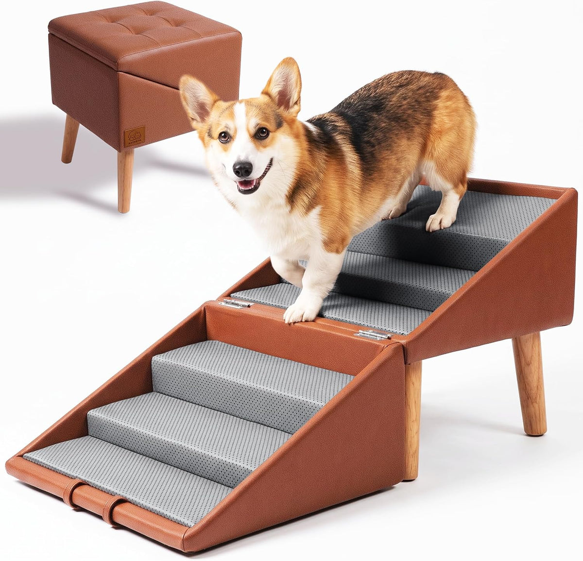 Dog Stairs for Small Dogs 18.5" H, Upgraded 6 Step Dog Ramp for Bed & Couch