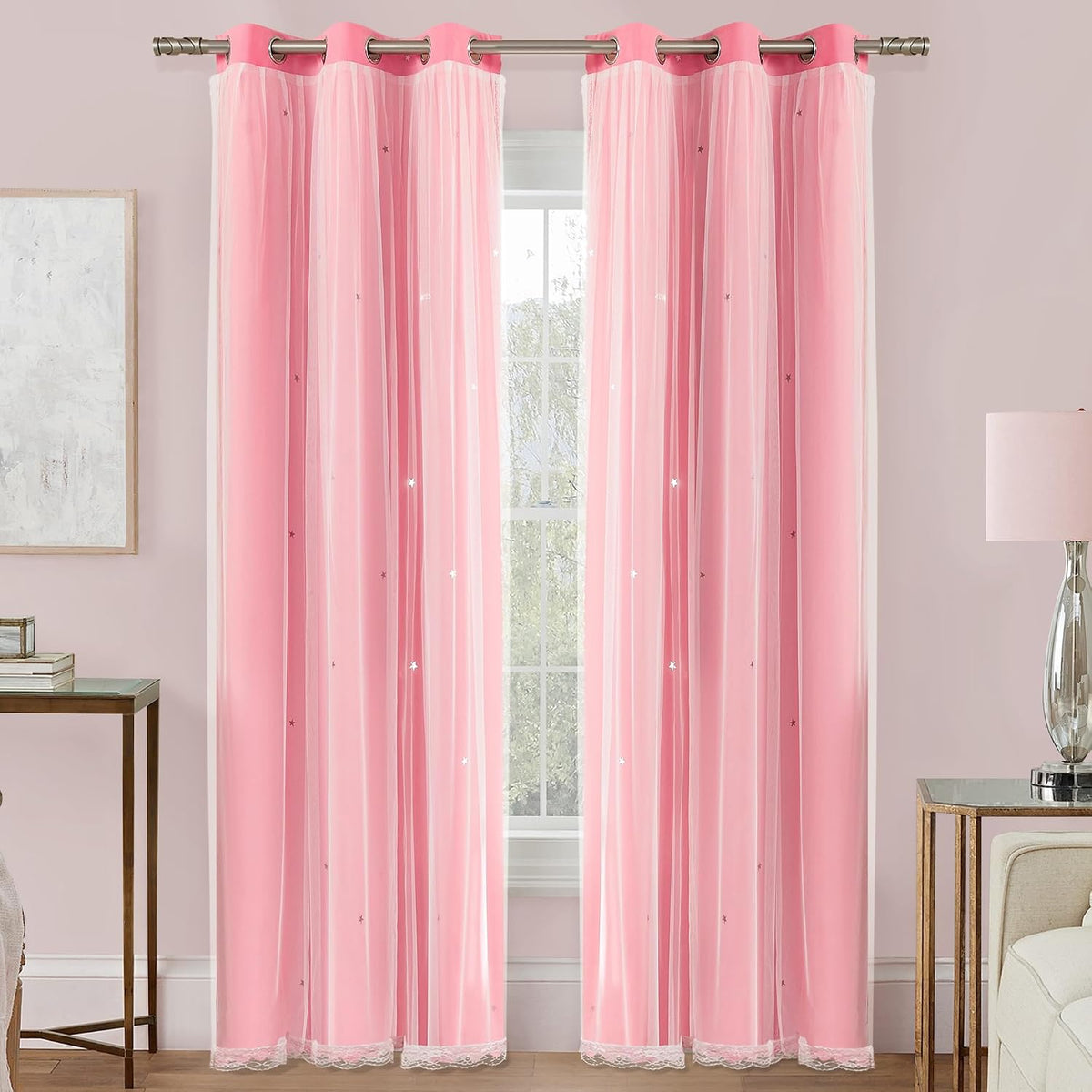 Xidi Pink Curtains Blackout for Girls, Kid Bedroom, 34 X63 Inch 1 Panel